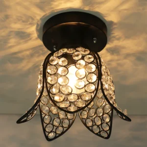 Metal Lotus Crystal Flush Mount Ceiling Light