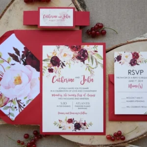 Rose Wedding Invitation with Red, Yellow, Green & Purple
