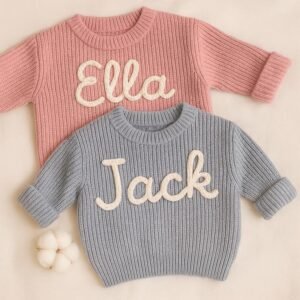 Personalized Baby Name Sweater, Pink Baby Girls Sweater